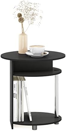 Furinno Jaya Round Side Table with Bottom Shelf, Black End Table, Night Stand, Bedside Table for Living Room, Bedroom, Home Office,Dark Americano - Image 4