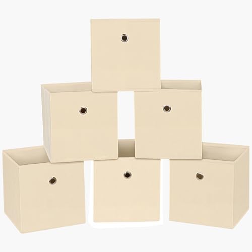 Foldable Storage Cubes Bins ,11 Inch Cloth Storage Cube Fabric Storage Box Cubes Organizer Baskets with Handles for Home Organizer Set of 6 (Creamy-White) by NieEnjoy