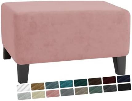 MAXIJIN Velvet Ottoman Cover Rectangular Stretch Square Ottoman Covers Slipcover Rectangle Washable Foot Stool Cover Thick Storage Protector with Elastic Bottom (Ottoman Small, Dusty Pink) by MAXIJIN
