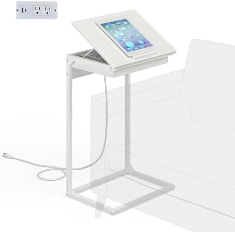 sthmec C Shaped End Table with Charging Station, 45° Tiltable Adjustable Flip Top Side Table with Storage,Small C Table for Small Spaces,Slide Under Couch Sofa Bedside Table for Living Room,White by Unknown
