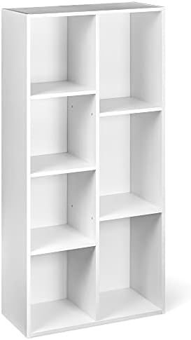 Amazon Basics 7 Cube Organizer Bookcase, Storage Shelf for Home and Office, Display Storage Organizer, Sturdy with Easy Assembly, 9.25"D x 19.49"W x 41.73"H, White by AmazonBasics