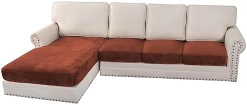H.VERSAILTEX Velvet Stretch Sectional Couch Covers 4 Pieces Sofa Seat Cushion Covers L Shape Separate Cushion Couch Cover for Both Left/Right Sectional Couch (Large Sofa 3 Seater + 1 Chaise, Rust) by HVERSAILTEX