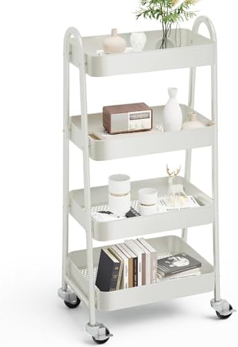 OLIXIS Metal 4 Tiers Rolling Storage Utility Cart with Lockable Wheels by OLIXIS