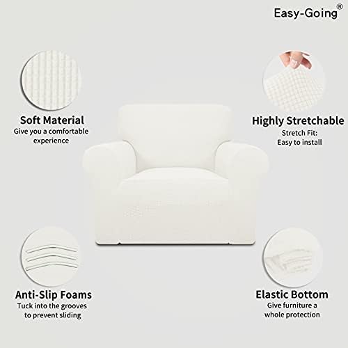 Easy-Going Stretch Chair Slipcover with Arm Washable Cream - Image 3