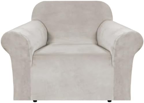 H.VERSAILTEX Stretch Velvet Armchair Cover Couch Covers 1 Cushion Chair Slipcover for Living Room Furniture Cover Crafted from Thick Comfy Rich Velour (Chair 31"-49", Oatmeal) by HVERSAILTEX