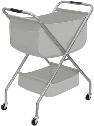 STORAGE MANIAC Collapsible Laundry Cart with Wheels 31.5"H Rolling Laundry Hamper Clothes Basket with Wheels, Canvas Liner Sturdy Steel Frame Folding for Small Narrow Space Easy Storage, Grey by STORAGEMANIAC