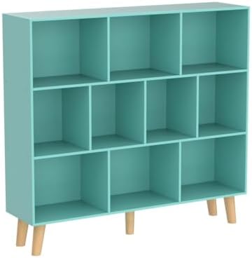 LEYAOYAO 10 Cube Bookshelf, Mid-Century Modern Book Shelf with Legs, Green - Image 4