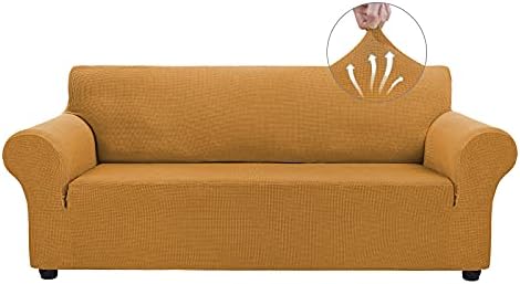 Asnomy Stretch Couch Covers for Sofa Washable, 3 Cushion Couch,Golden by Asnomy