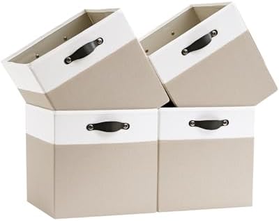 Cube Storage Bins | 13"x15"x13", Beige & White, 4 Pack by FABINADO