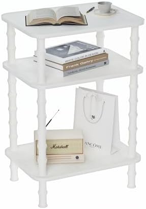 Side Table,Living Room End Tables with 3-Tier,Small Nightstand Table for Small Spaces,Sofa Side,Bedside, Bathroom,Coffee Table,Modern Bedside Table,Stable Frame,Easy Set Up (White) by Furqery