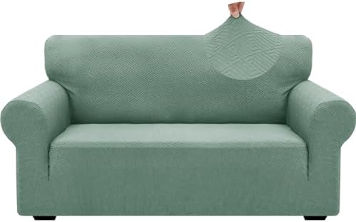 ZNSAYOTX 1 Piece Jacquard Couch Covers for 2 Cushion Couch High Stretch Loveseat Slipcover for Pets Dogs Anti Slip Love Seat Sofa Slipcover Furniture Protector (Medium,New Pattern Pea Green) by ZNSAYOTX