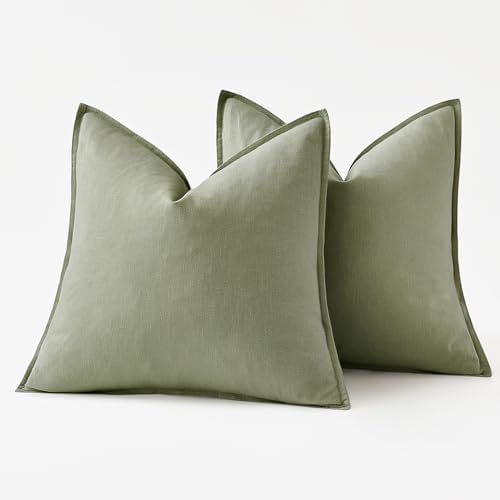 MIULEE Decorative Linen Euro Sham Pillow Covers 26x26 Sage Green - Image 6