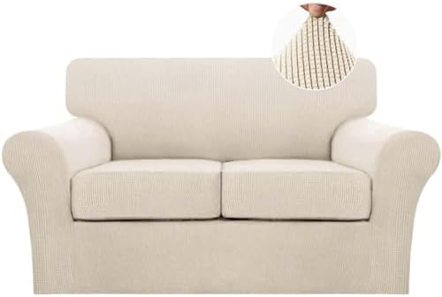 Turquoize 3 Piece Sofa Covers for 2 Cushion Couch Sofa Slipcover Soft Cover for Dogs-Washable Furniture Covers with 2 Individual Cushion Covers, Feature Jacquard Fabric(Loveseat, Biscotti Beige) by Turquoize