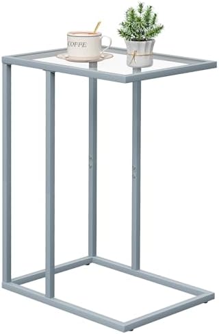 End Table,C Shaped Side Table for Sofa,Glass Couch Tray Snack Dinner Table for Living Room, Bedroom,TV Tray Table for Small Space,Living Room, Bedroom,Easy Assembly (Gray) by Easy+Paws
