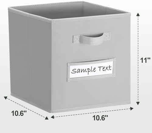 Fabric storage cubes (8 Pack) 11 Inch Cube Storage Bin, cube organizer bins with 8 Labels Window Cards & a Pen, Foldable cube organizer bins and Storage Box, Light Grey - Image 2