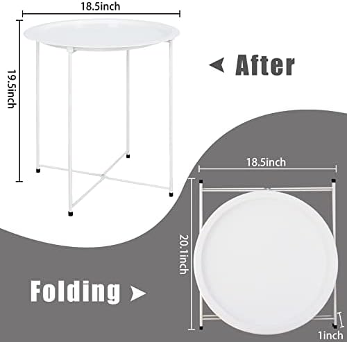 Garden 4 you End Table Metal Side Table White Round Folding Tray Cyan Sofa Small Accent Fold-able Table, Round End Table Tray, Next to Sofa Table, Snack Table for Living Room and Bed Room - Image 3