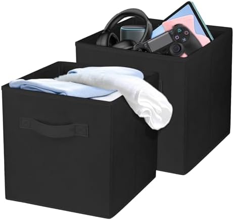 2 Pcs Storage Cubes, 10.5 Inch Collapsible Storage Bins, Fabric Foldable Bins for Organization, Durable Storage Bins for Closet, Shelves, Offices (Black) by Zuihug