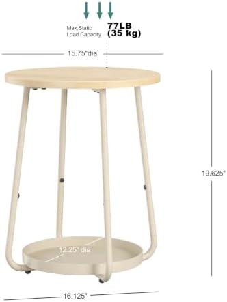 sthmec Small Round Side End Table with Storage, 2 Tier Round Bedside Sofa Couch Coffee Tables with Tray, Metal Nightstand for Small Spaces, Living Room Bedroom, Natural - Image 3