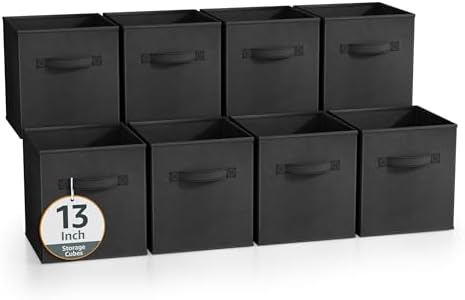 Sorbus Fabric Storage Cubes, 8 Pack, with Handles (13 Inch, Black) by Sorbus