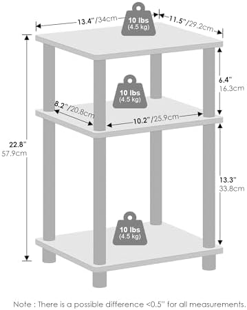 Furinno JUST Toolless 3-Tier Side Table, Open Shelf End Table, White - Image 2