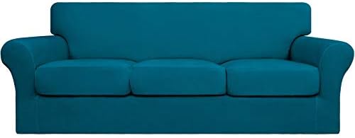 Easy-Going 4 Pieces Stretch Soft Couch Cover for Dogs - Washable Sofa Slipcover for 3 Separate Cushion Couch - Elastic Furniture Protector for Pets, Kids (Sofa, Peacock Blue, Large) by Easy-Going
