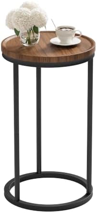 YAUKOMEL Small Round Side Table,Round Sofa End Table Walnut by YAUKOMEL
