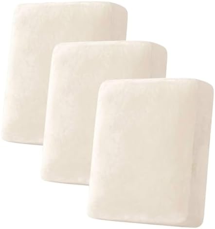 H.VERSAILTEX Velvet Stretch Couch Cushion Cover Plush Cushion Slipcover for Chair Loveseat Sofa Cushion Furniture Protector Seat Cushion Sofa Cover (3 Piece Sofa Cushion Covers, Cream) by HVERSAILTEX
