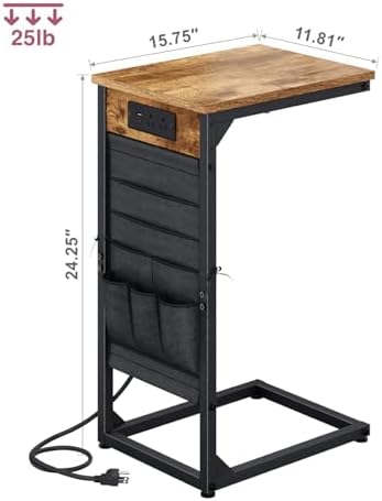 C-Shaped End Table with Fast-Charging Station, Small Couch Side Table with Storage Bag, Sofa TV Tray Table for Living Room, Bedroom, Bedside ET-BR-1 - Image 2