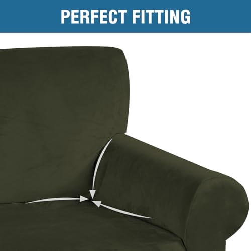 H.VERSAILTEX Stretch Velvet Sofa Covers Large Couch Covers Furniture Protector Soft with Non Slip Elastic Bottom, Feature Thick Comfy Rich Velour (Extra Large Sofa 98"-105", Olive) - Image 4