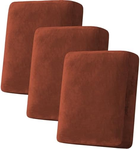 H.VERSAILTEX Velvet Stretch Couch Cushion Cover Plush Cushion Slipcover for Chair Loveseat Sofa Cushion Furniture Protector Seat Cushion Sofa Cover (3 Piece Sofa Cushion Covers, Rust) by HVERSAILTEX
