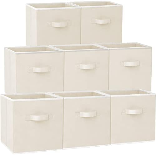 Criusia Storage Cubes - 11 Inch Heavy Duty Fabric Storage Bins for Shelves Closet Cube Organizer - 8 Pack Collapsible Cube Storage Bins Baskets for Clothes Blankets Toys - Nursery Organization (Beige) by Criusia