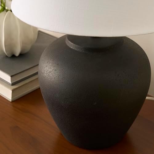 Nourison Home 20" Black Matte Ceramic Table Lamp with Fabric Shade, Bedside Nightstand Lamp for Bedroom, Living Room, Entryway - Image 5