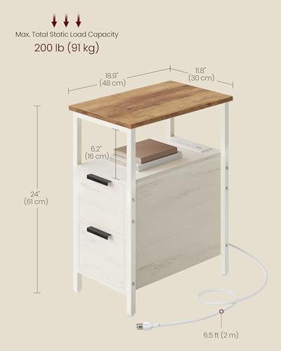 VASAGLE Side End Table with Charging Station, Slim Nightstand with Storage - Image 3