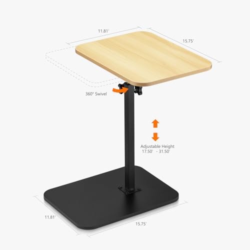 ZEAPTAC C-Shaped Side Table, 360° Swivel Height Adjustable, Lightweight Portable TV Tray Snack End Table for Couch Sofa Bed Small Spaces-Oak - Image 3