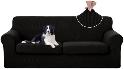 U-NICE HOME 3 Pieces Stretch Couch Cover Sofa Slipcover, Black by U-NICEHOME