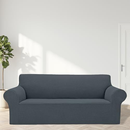 Cupuamon 2026 New Stretch Oversized Sofa Slipcovers Couch Sofa Cover for 4 Seater Furniture Protector Covers with Elastic Bottom Jacquard Fabric Small Checks for Pets, Kids - Grey - Image 3
