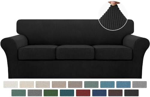 Turquoize 4 Piece Sofa Covers for 3 Cushion Couch Sofa Slipcover Soft Couch Cover for Dogs-Washable Sofa Furniture Covers with 3 Individual Cushion Covers,(3 Cushion Sofa, Black) by Turquoize