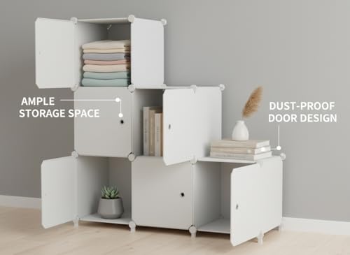 6Cube Storage Organizer Modular Stackable with Doors White - Image 4