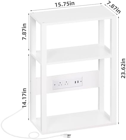 YUFAM 3-Tier Narrow Bedside Table with Charging Station, Skinny Nightstand - Image 3