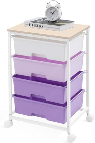 Utility Cart with 4 Drawers, Rolling Storage Cart with Drawers, Purple by SYKIARIOL