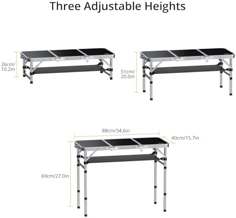 Anbte 3ft Folding Camping Table, 3 Adjustable Height Max 27.5", Black - Image 3