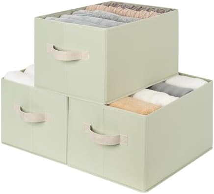 StorageWorks Closet Storage Bins, Light Green, Large, 3-Pack by StorageWorks