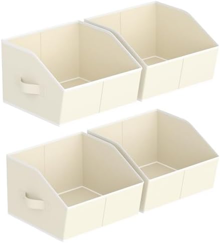 Homsorout Storage Bins for Shelves - Small Trapezoid Closet Shelf Organizer, Fabric Organization Bins with Handles, Storage Baskets for Clothes, Towel, Purse, 4 Pack, Beige by Homsorout
