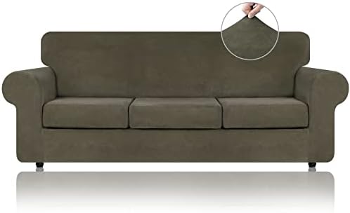 WEERRW 4-Piece Couch Cover for Sofa Velvet Sofa Cover Washable, Light Brown by WEERRW