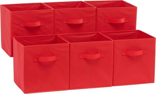 Amazon Basics Cube Organizer Storage Bins Handles, Collapsible Fabric, 10.5"x10.5"x11", Red (Pack of 30) by AmazonBasics