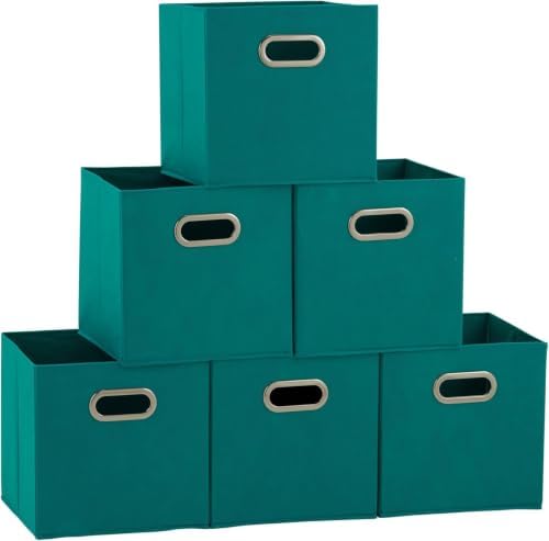 Household Essentials 83-1 Foldable Fabric Storage Bins | Set of 6 Cubby Cubes with Handles | Aqua (Pack of 6) by HouseholdEssentials