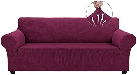 Asnomy Stretch Couch Covers for Sofa Washable, 3 Cushion Couch,Wine Red by Asnomy