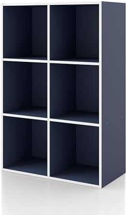 Homes: Inside + Out Apexa 6-Cube Storage Organizer Shelves, Stackable Wood Bookcase Fits Cubby Bins for Organization, Dorm Teen Room Decor & Home Office, Steel Blue by HOMESInsideOut