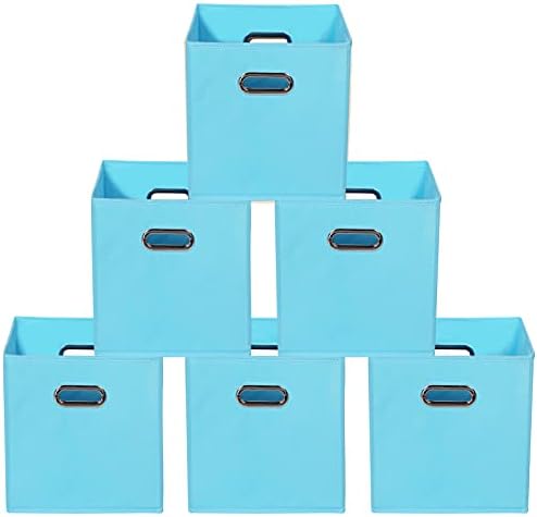 Yunkeeeper storage bins Cubes, Fabric Cube Organizer with Handle, Foldable Cube Bins for Cloth or Accessary Storage, 11x11x11, Set of 6, (Blue by Yunkeeper