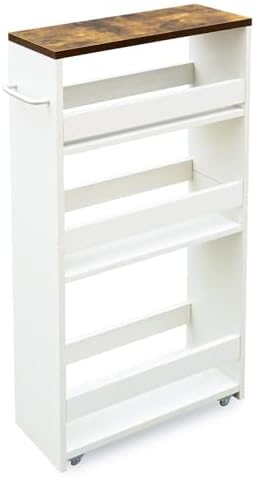 TEAMIX Slim Rolling Storage Cart, Wood 4-Tier Narrow Kitchen/Laundry Cart by TEAMIX